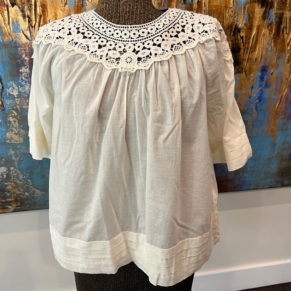 J.Crew Cotton Crochet Neck Top